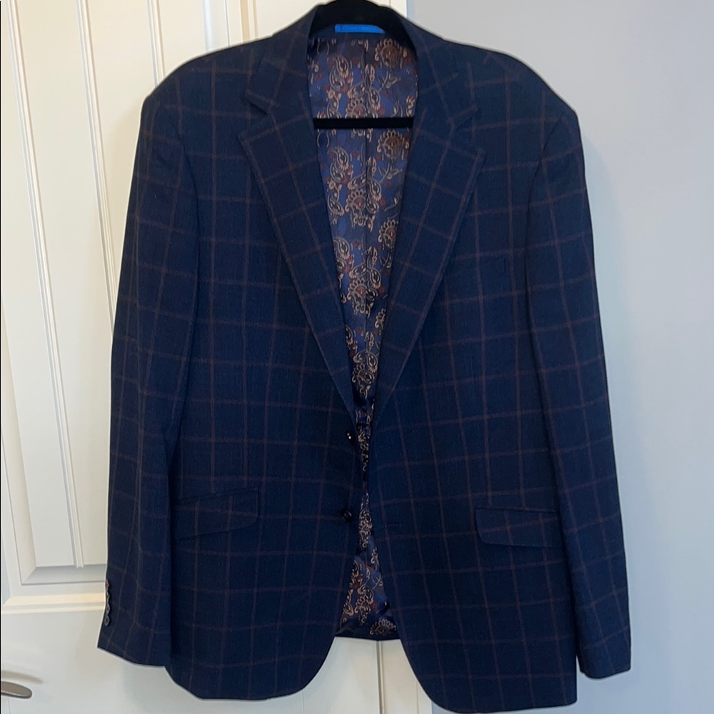 Sondergaard Men's Navy Checkered Blazer Navy blue and Brown 46R